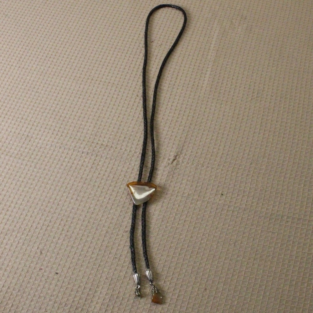 Vintage Western Bolo Tie Mother of Pearl Triangle Black Braided Boho Gorpcore OS